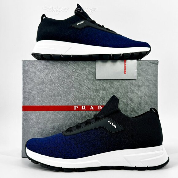 SOLD! NEW PRADA Men's Knit 2 Blue Black Textile Low Top Logo Sneakers UK 10.5 - Picture 10 of 10